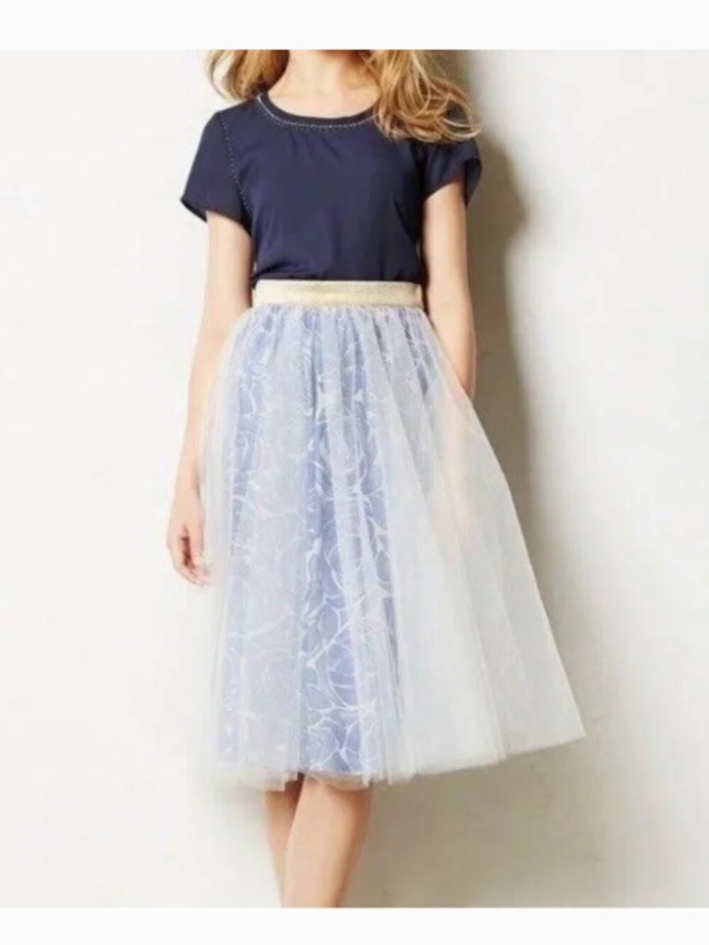 Anthropologie ALEXANDRA GRECCO Capelli Blue Floral Tulle Skirt 2
